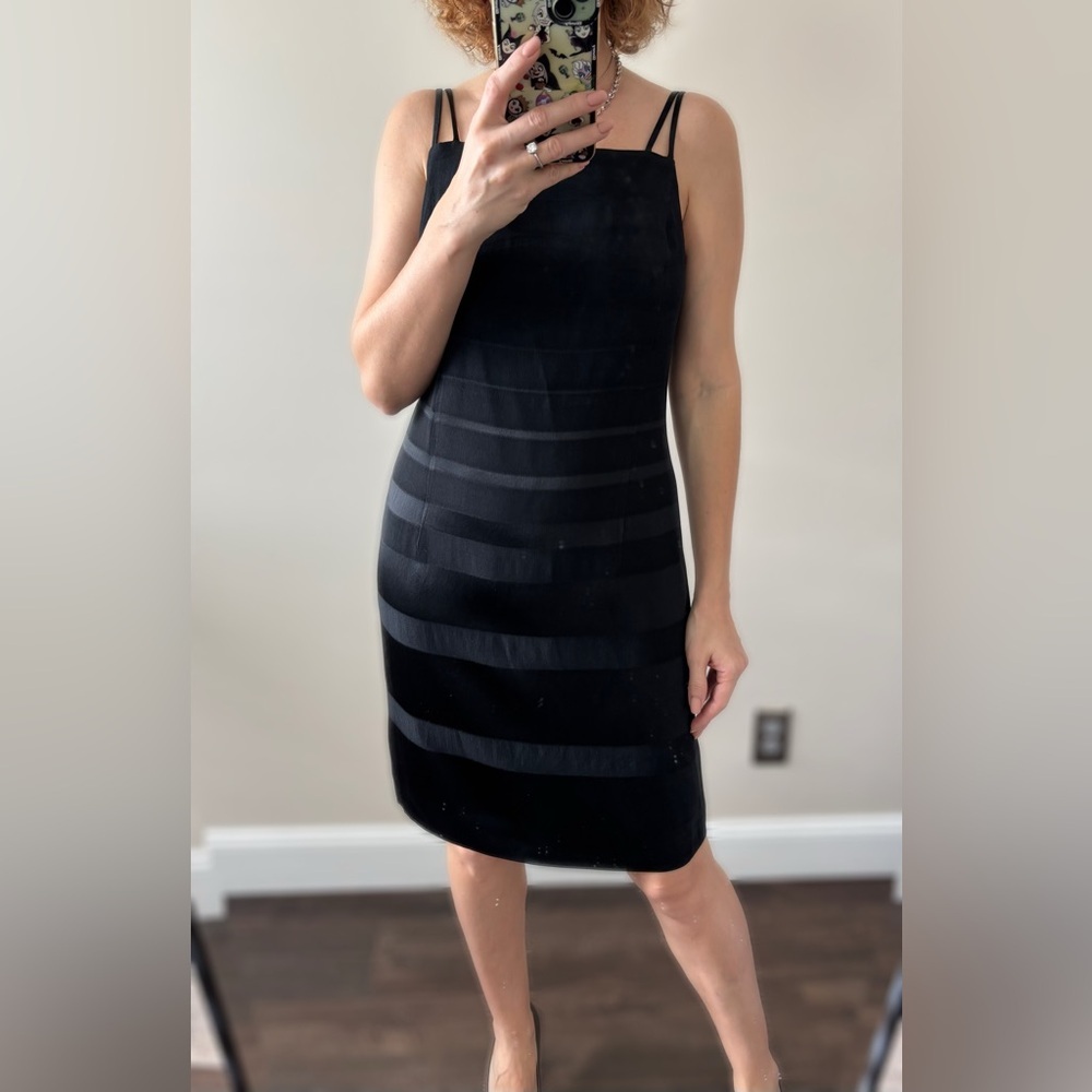 Jones New York Elegant Black Striped Mini Dress Sz US 8 Satin